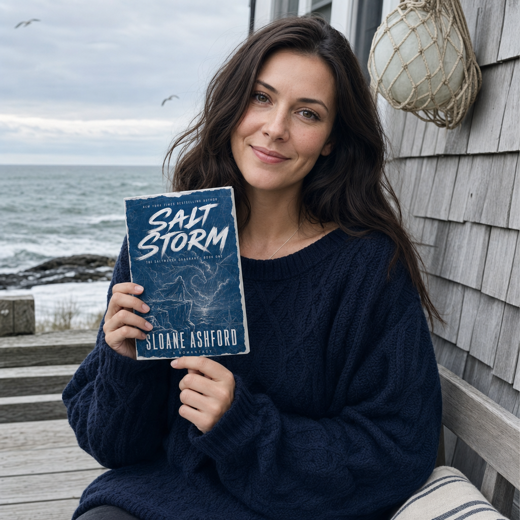 Reader holding Salt Storm by Sloane Ashford