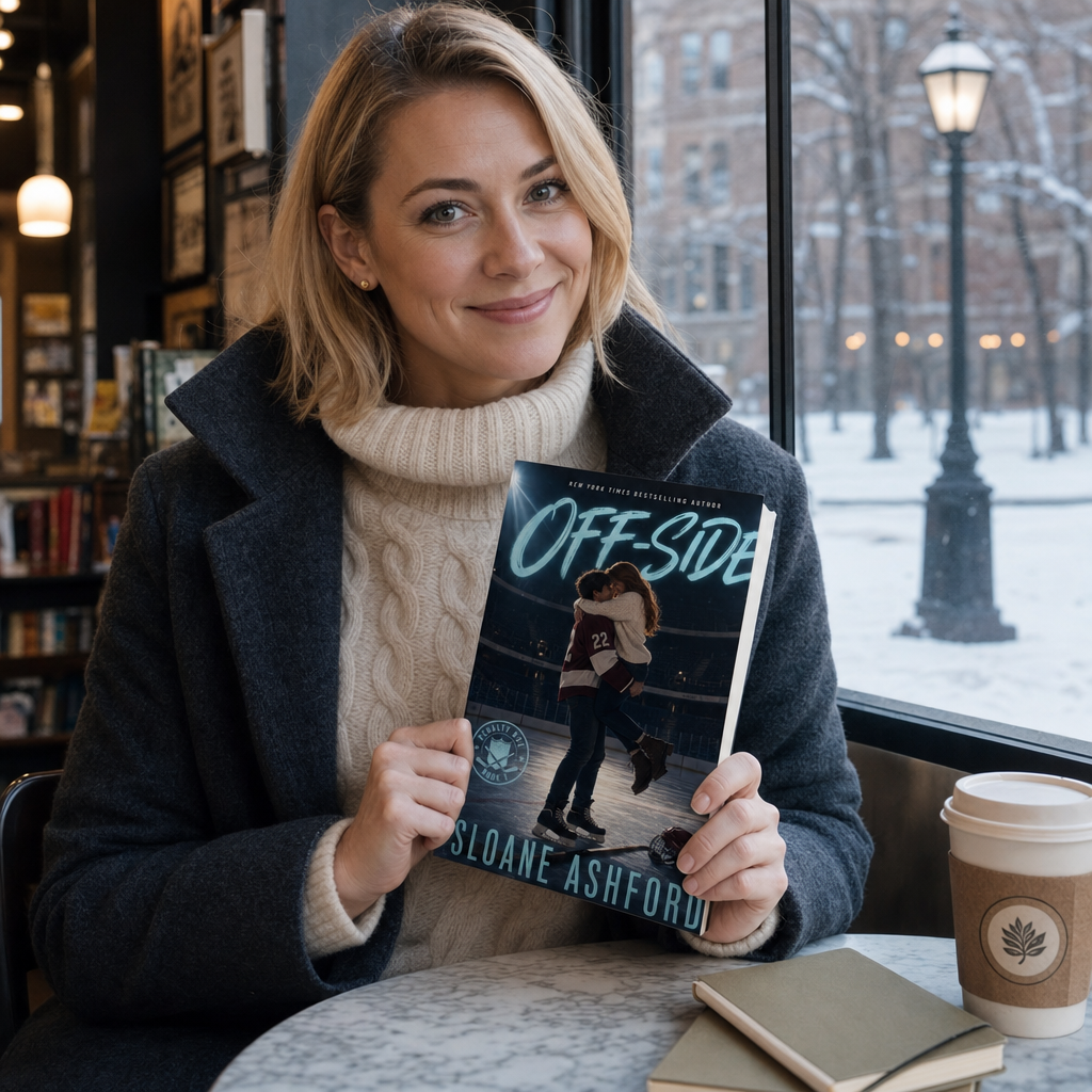 Reader holding Off-Side by Sloane Ashford