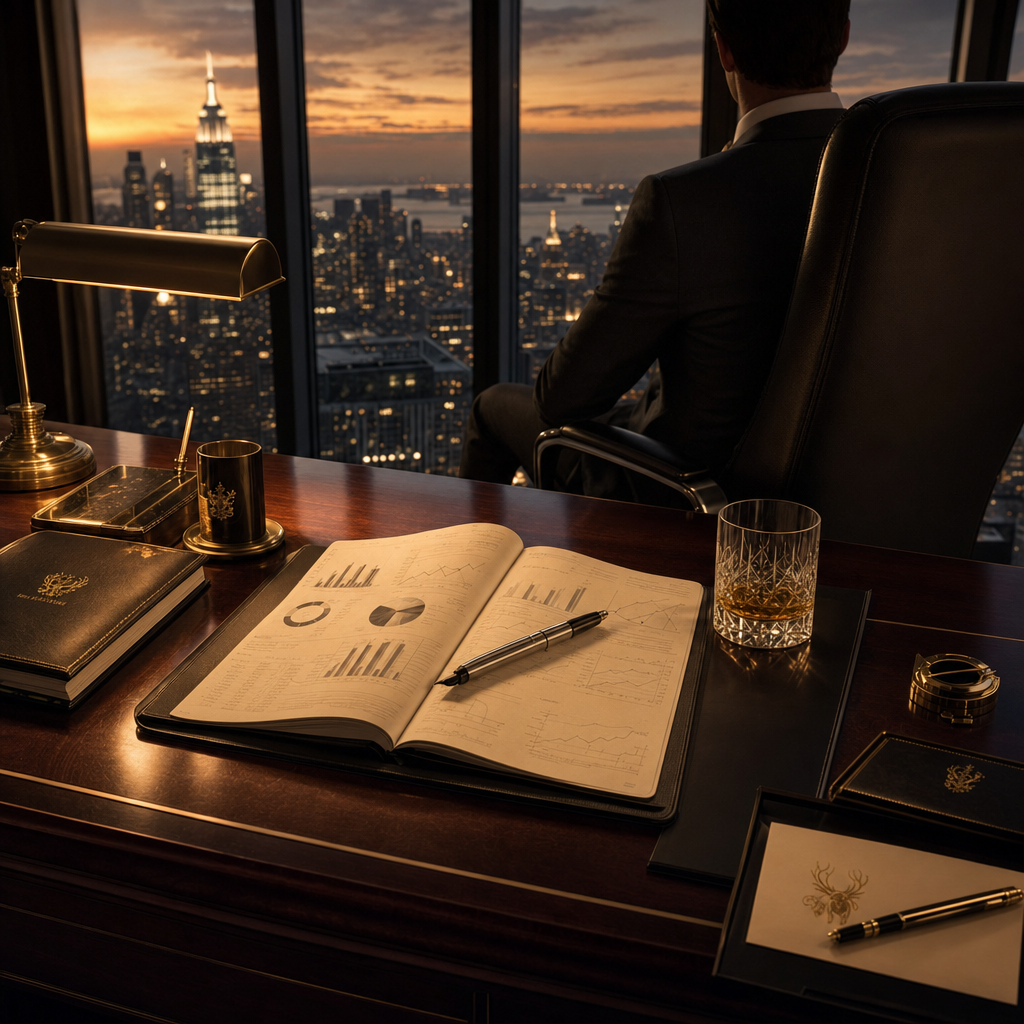 King of Restraint: the billionaire CEO at his desk above the city
