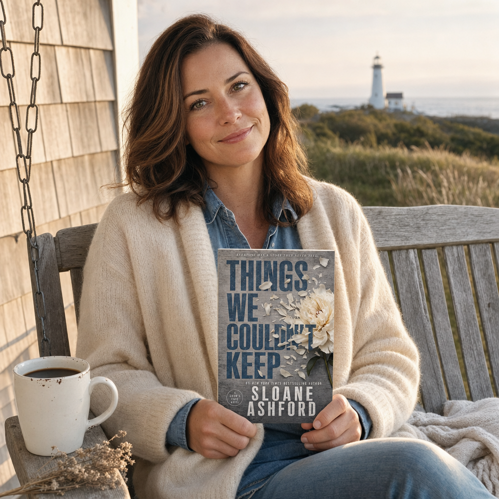 Reader holding Things We Couldn't Keep by Sloane Ashford