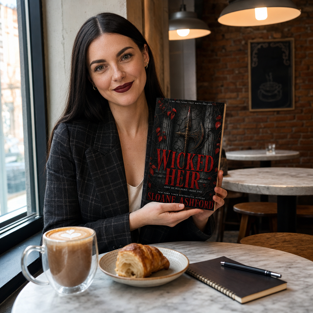 Reader holding Wicked Heir by Sloane Ashford