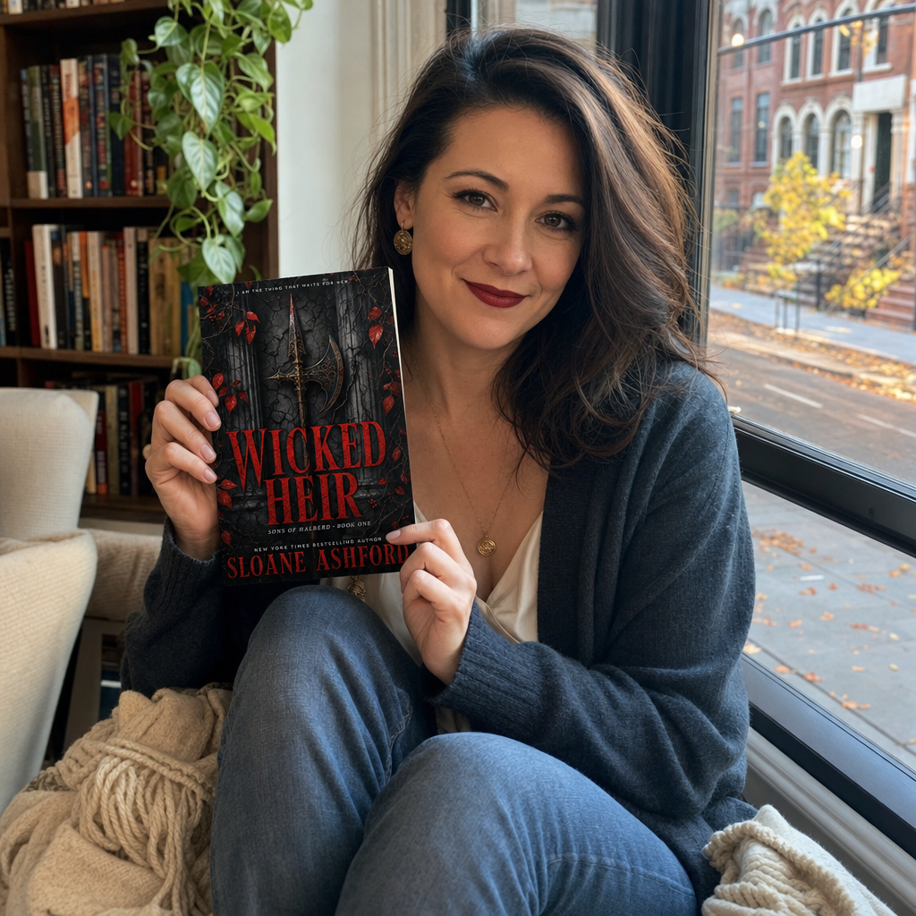 Reader holding Wicked Heir by Sloane Ashford