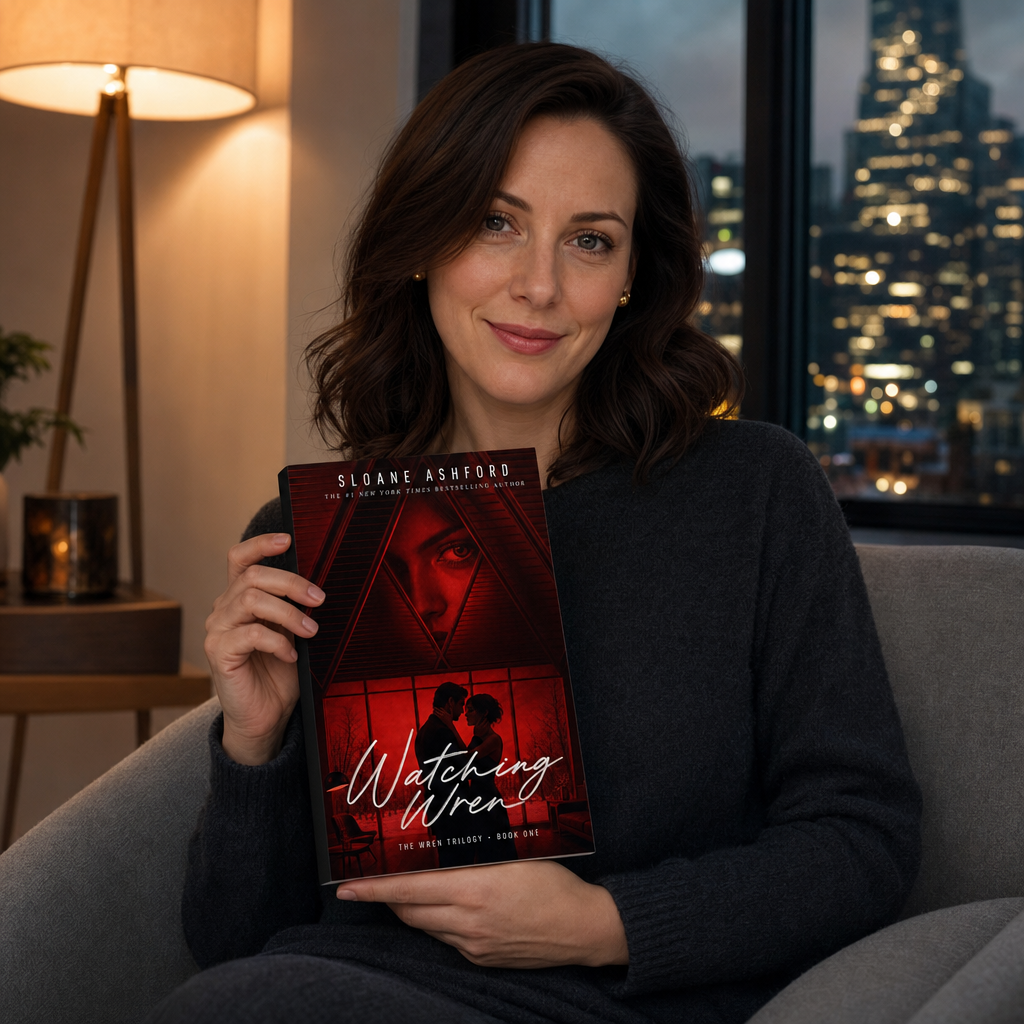 Reader holding Watching Wren by Sloane Ashford